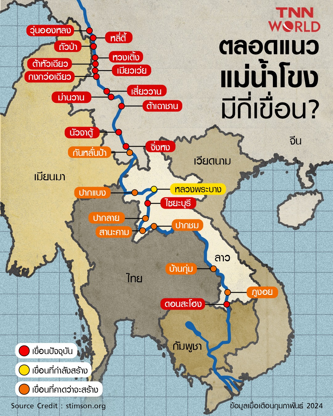 แผนที่เส้นทางแม่น้ำโขง